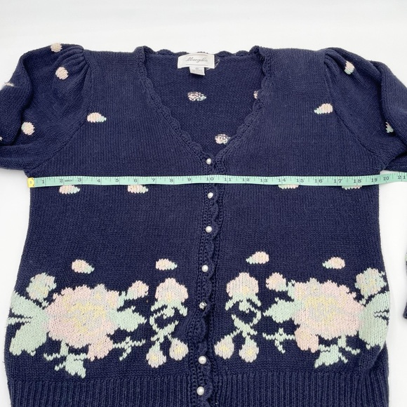 Vintage Margules Knit Cardigan Sweater Floral Embroidered Navy Blue Size Medium - Picture 7 of 8